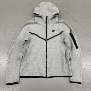 Nike Jacket Mens Small Gray Tech Fleece Full Zip Hooded Track Running Athletic